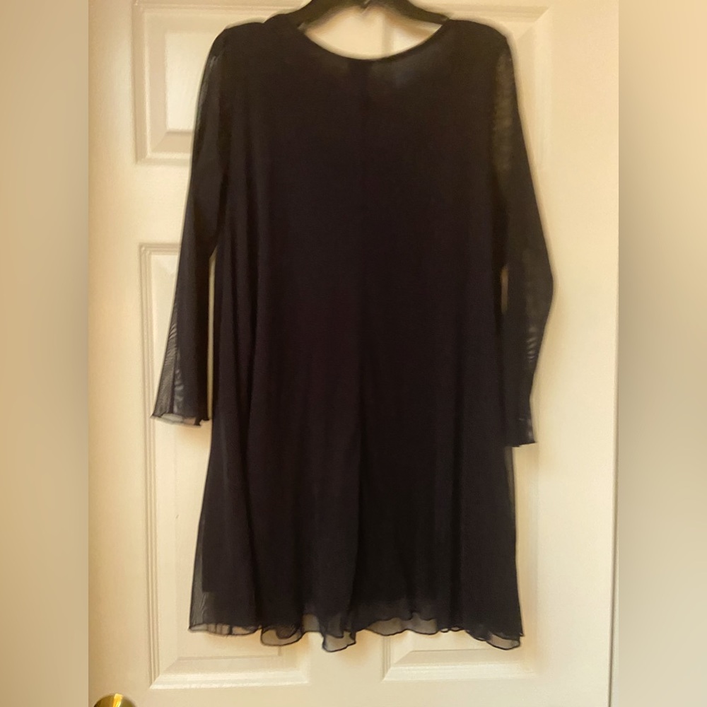 Navy two layer semi sheer top with attached. Tank. Sheer sleeves and bottom